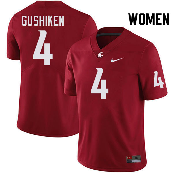 Women #4 Kapena Gushiken Washington State Cougars College Football Jerseys Stitched-Crimson
